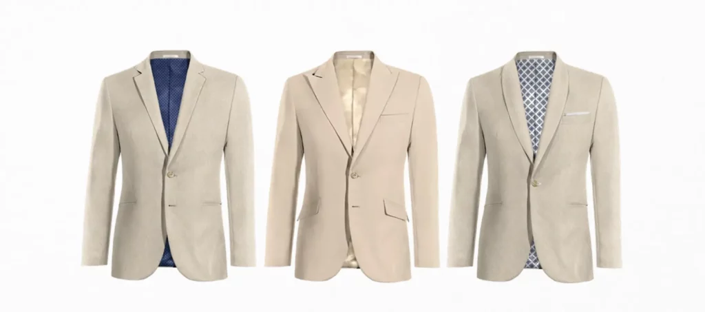 Showing three suits with different lapel styles